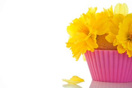 Small bouquet of flowers on an edible contentの写真素材