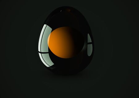 A computer generated 3d egg from glass on dark backgroundの写真素材