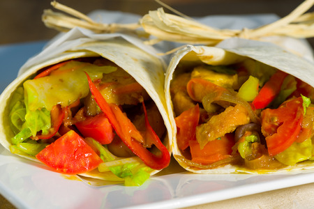 Chicken quesadilla complete with cheese, onion plus bellpepperの写真素材