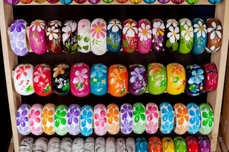 Rows of colorful wooden handの写真素材