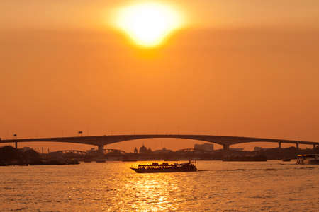 Silhouette of Choapraya river Thailandの写真素材
