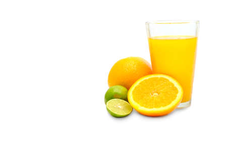 Freshly squeezed orange juice on white backgroundの写真素材