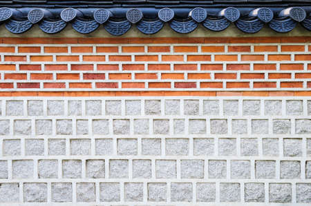 Korean traditional wall. Gyeongbokgung Palace Seoul, South Koreaの写真素材