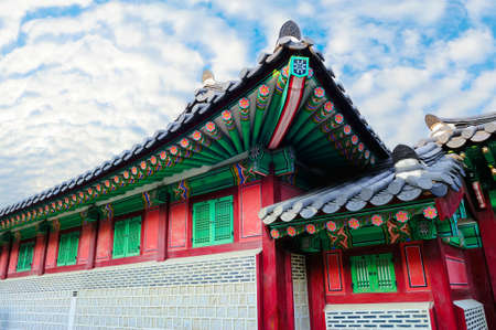 Gyeongbokgung Palace. Traditional Korean architecture at Seoul, South Koreaのeditorial素材