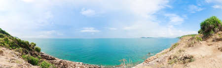 Panoramic photo of a beautiful tropical sea with blue sky from view point. Koh samet, Thailand.の写真素材