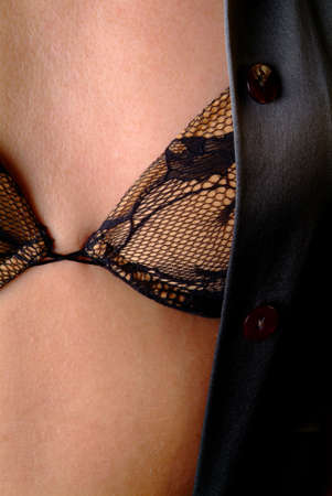 women over body with bosom with a black braの写真素材