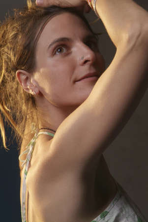 a portrait of a young and friendly womanの写真素材