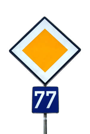 traffic sign priority with the number 77の写真素材