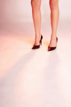 beautiful woman leg with transparent stocking and stilletoの写真素材