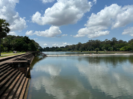 Landscape view of the lake in the park.の写真素材