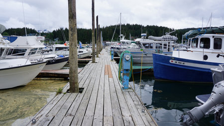 Boats and yachts in a marina in Ketchikan, Alaska