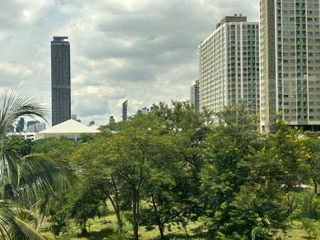 View of the city of Kuala Lumpur in Malaysia from the park.