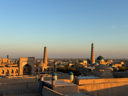 Panoramic view of the city of Khiva, Uzbekistanの写真素材