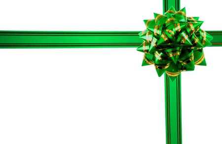 green gift ribbon isolated on a white background.の写真素材