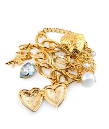 gold heart in necklaceの写真素材