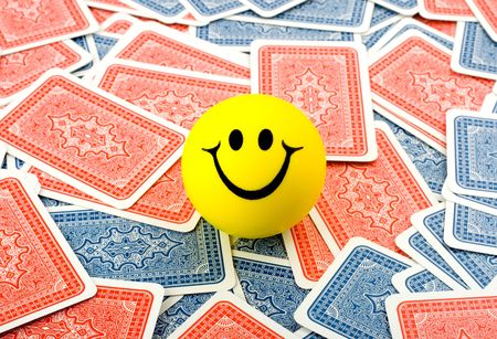 smile in red and blue cards background のeditorial素材