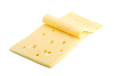sliced swiss cheese isolated on a white background.