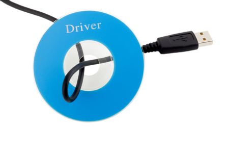 cable USB in CD disk isolated on white background
