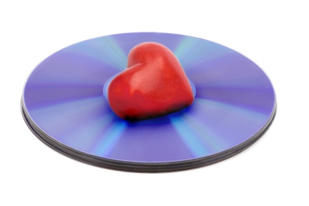 red heart in CD disk concepts isolated on white background