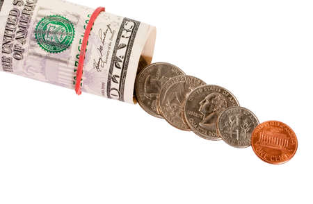 pile of US Coins shot on a white background