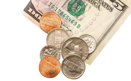 US dollar coins isolated on white background 