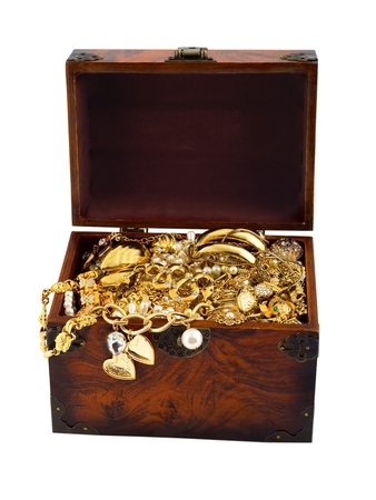 Treasure chest with snake golden diamond bracelet pearlの写真素材