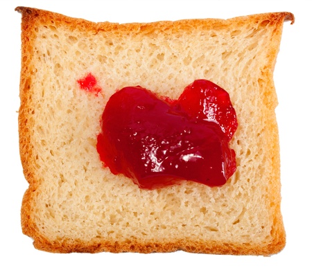 slice of bread with jam isolated on white background
