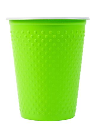 green recycling paper glass on whiteの写真素材