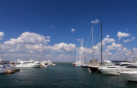 sailboat anchored on the sea port Odessa,Ukraine 
