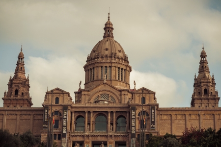 National Palace of Barcelona in mountain of Montjuic. Catalonia, Spain. Vintage retro styleのeditorial素材