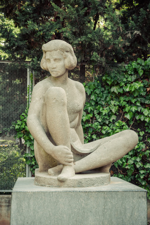 sculpture and monument in Barcelona. Catalonia, Spain. Vintage retro styleのeditorial素材