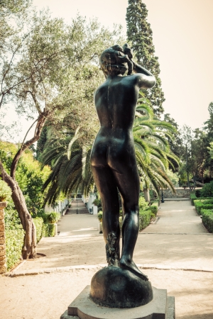 sculpture and monument in Barcelona. Catalonia, Spain. Vintage retro styleのeditorial素材