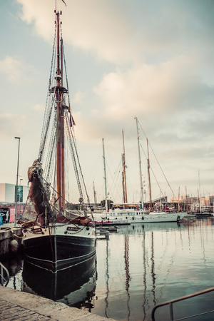 BARCELONA - AUGUST 18: Old sailship in Port Vell. August 18, 2012, in Barcelona, Spain.のeditorial素材