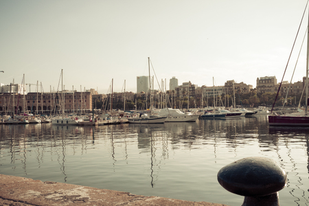 view of Marina Port Vell in Barcelona. Catalonia, Spain. Vintage retro styleの写真素材