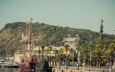 view of Marina Port Vell in Barcelona. Catalonia, Spain. Vintage retro styleの写真素材