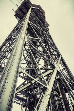 Cablecar tower Teleferic de Montjuic Barcelona. Catalonia, Spain. Vintage retro styleの写真素材