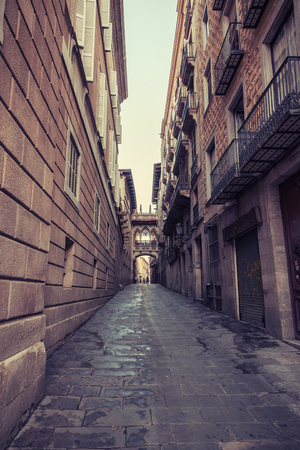 Aged street in Barcelona. Spain. Vintage retro styleの写真素材