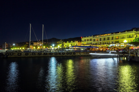 Night city on the black sea. Ukraine, Yaltaの写真素材