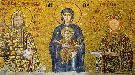 ISTANBUL - MAY 01, 2014: Christian mosaic icon in Cathedral mosque Hagia Sofia 01, 2014 in Istanbul, Turkey. Hagia Sophia is the greatest monument of Byzantine Culture. のeditorial素材