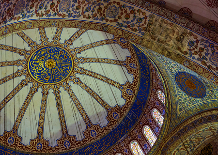 Decorations of the Blue Mosque dome ceiling, Istanbul, Turkeyのeditorial素材