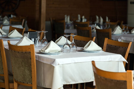 Empty glasses set in interiors restaurant