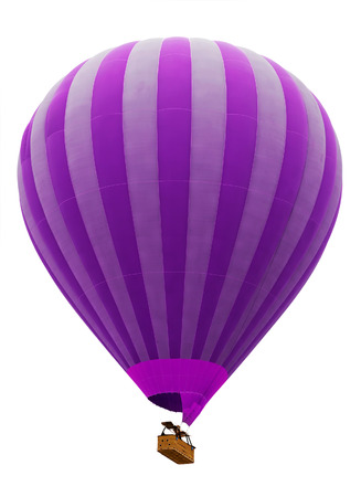 hot air striped violet balloon isolated on white backgroundの写真素材