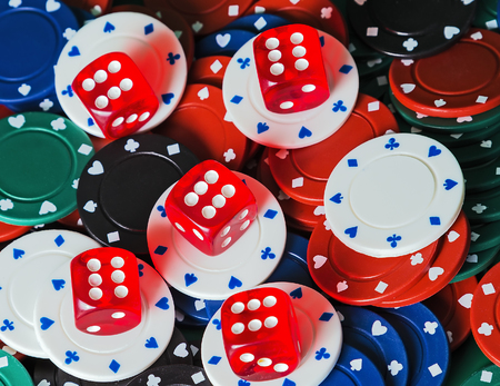 Casino dices Close up on gambling chipsの写真素材