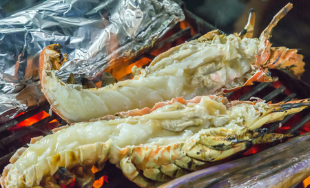 Barbecue Grill cooking seafood. background eat Restaurantの写真素材