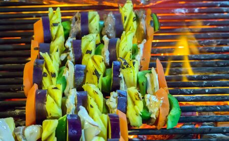 Fried skewers Grilled Vegetables on the BBQ.の写真素材