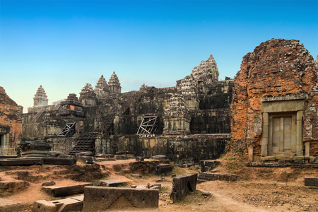 Ruins of Angkor Wat, part of Khmer temple complex, Asia. Siem Reap, Cambodia. Ancient Khmer architecture in jungle.の写真素材
