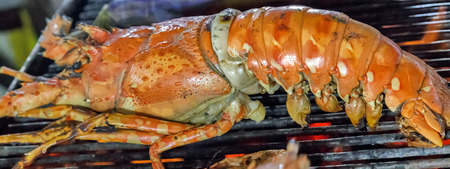 Grill lobster cooking seafood street food and beach bbqの写真素材