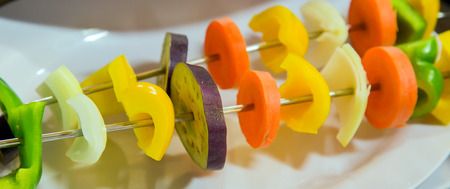 picnic skewers Grilled Vegetables on the BBQ. Background eat Barbecue Grill Vegetable.の写真素材