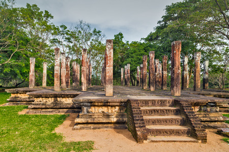 Ancient ruins part of Polonnaruwa remains as the royal ancient city religion of the capital city by Kingdom of Polonnaruwa of Ceylon, Sri Lanka.の写真素材