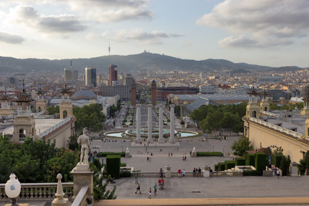 Plaza of Spain fountain with the Venetian towers seen at the background. Catalonia, Spainのeditorial素材